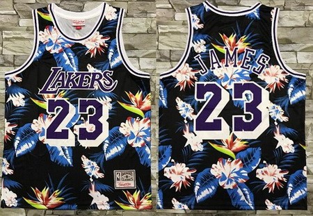 Men's Los Angeles Lakers #23 LeBron James Floral Fashion Laser Printing Jersey