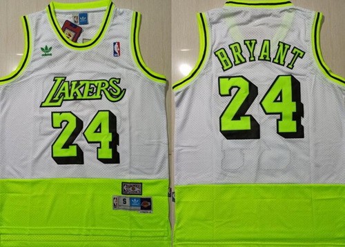 Men's Los Angeles Lakers #24 Kobe Bryant White Green Throwback Swingman Jersey
