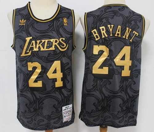 Men's Los Angeles Lakers #24 Kobe Bryant Black Gold Throwback Swingman Jersey