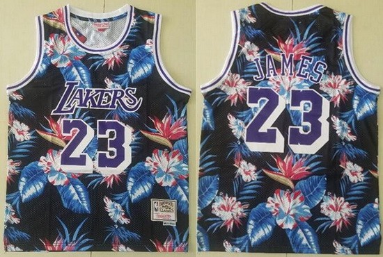 Men's Los Angeles Lakers #23 LeBron James Floral Fashion Throwback Swingman Jersey