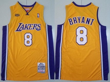 Men's Los Angeles Lakers #8 Kobe Bryant Yellow 2001 Finals Swingman Jersey