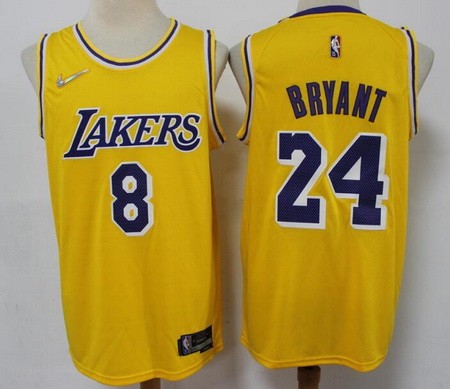 Men's Los Angeles Lakers #8#24 Kobe Bryant Yellow Diamond 75th Icon Swingman Jersey