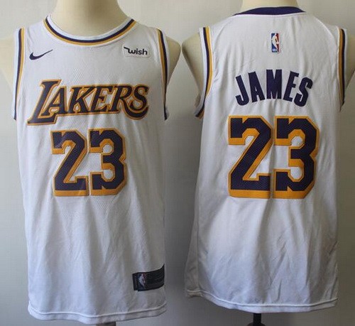 Men's Los Angeles Lakers #23 LeBron James White Icon Sponsor 2018 Swingman Jersey