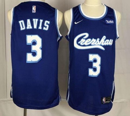 Men's Los Angeles Lakers #3 Anthony Davis Blue Crenshaw Icon Sponsor Swingman Jersey