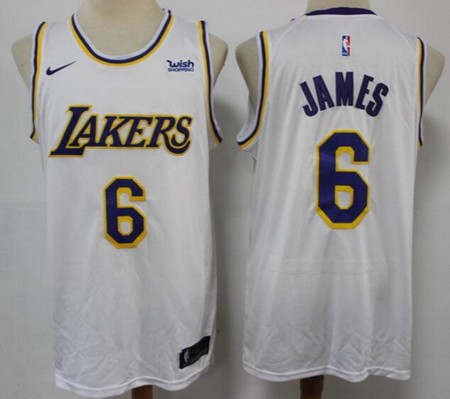 Men's Los Angeles Lakers #6 LeBron James White Icon Sponsor Swingman Jersey