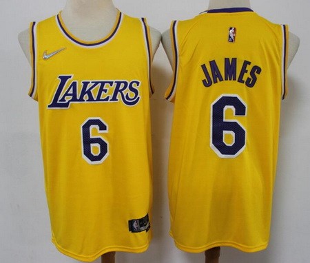 Men's Los Angeles Lakers #6 LeBron James Yellow Diamond 75th Icon Swingman Jersey