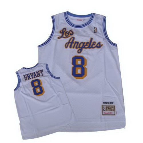 Men's Los Angeles Lakers #8 Kobe Bryant White 1996 Throwback Swingman Jersey