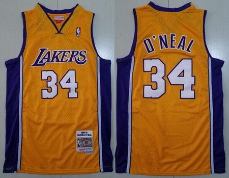 Men's Los Angeles Lakers #34 Shaquille O'Neal Yellow 1999 Throwback Swingman Jersey