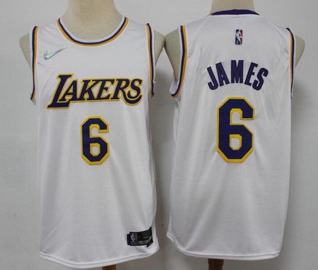 Men's Los Angeles Lakers #6 LeBron James White Diamond 75th Icon Swingman Jersey
