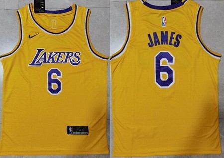Men's Los Angeles Lakers #6 LeBron James Yellow Icon Swingman Jersey