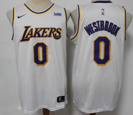 Men's Los Angeles Lakers #0 Russell Westbrook White Icon Sponsor Swingman Jersey
