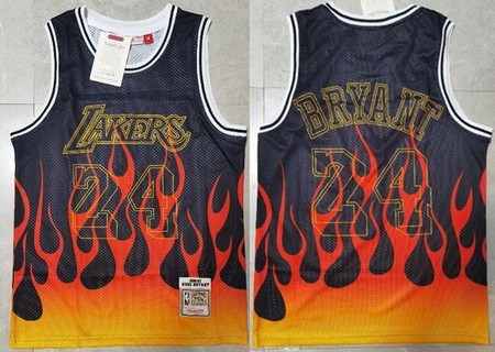 Men's Los Angeles Lakers #24 Kobe Bryant Black Flame Laser Printing Jersey