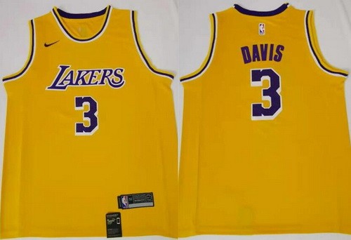 Men's Los Angeles Lakers #3 Anthony Davis Yellow Icon Swingman Jersey