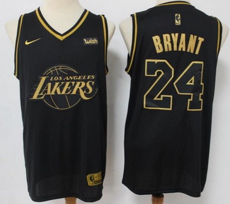 Men's Los Angeles Lakers #24 Kobe Bryant Black Gold Icon Sponsor Swingman Jersey
