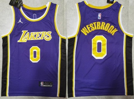Men's Los Angeles Lakers #0 Russell Westbrook Purple Statement Icon Swingman Jersey