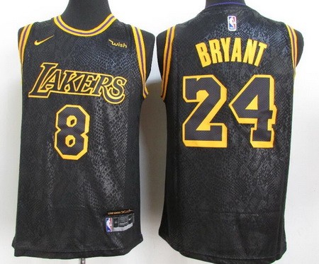 Men's Los Angeles Lakers #8#24 Kobe Bryant Black City Icon Sponsor Swingman Jersey