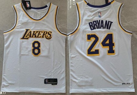 Men's Los Angeles Lakers #8#24 Kobe Bryant White Diamond 75th Icon Swingman Jersey