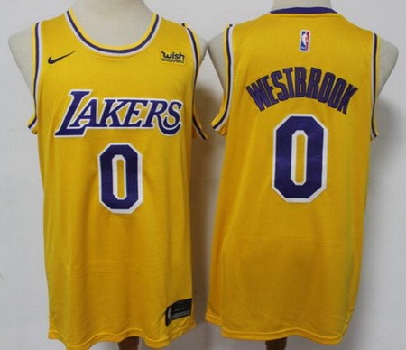 Men's Los Angeles Lakers #0 Russell Westbrook Yellow Icon Sponsor Swingman Jersey