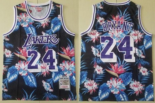 Men's Los Angeles Lakers #24 Kobe Bryant Floral Fashion Throwback Swingman Jersey