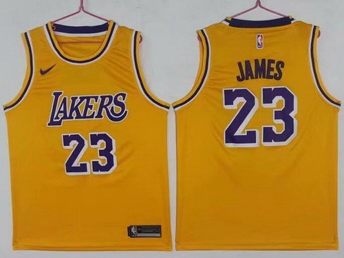 Men's Los Angeles Lakers #23 LeBron James Yellow Icon 2018 Swingman Jersey