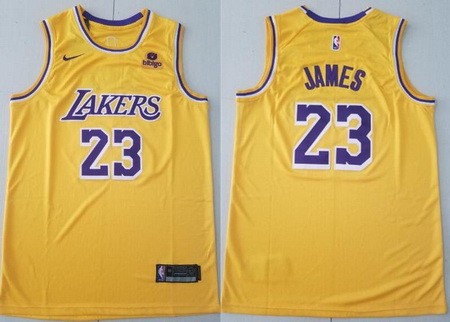 Men's Los Angeles Lakers #23 LeBron James Yellow 2021 Icon Sponsor Swingman Jersey