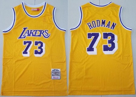 Men's Los Angeles Lakers #73 Dennis Rodman Yellow 1998 Throwback Swingman Jersey
