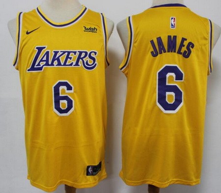 Men's Los Angeles Lakers #6 LeBron James Yellow Icon Sponsor Swingman Jersey