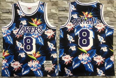 Men's Los Angeles Lakers #8 Kobe Bryant Floral Fashion Laser Printing Jersey
