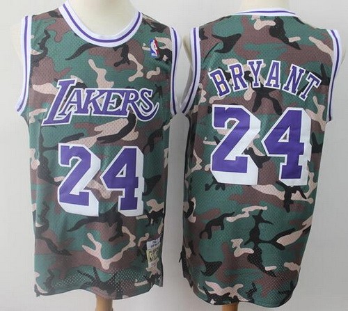Men's Los Angeles Lakers #24 Kobe Bryant Camo Purple Throwback Swingman Jersey