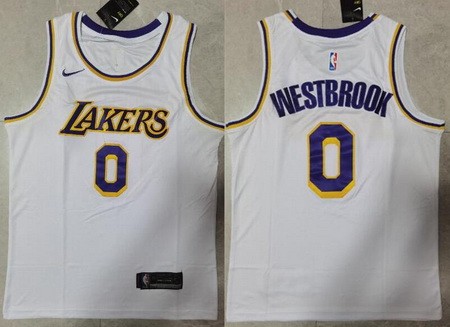 Men's Los Angeles Lakers #0 Russell Westbrook White Icon Swingman Jersey