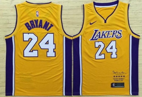 Men's Los Angeles Lakers #24 Kobe Bryant Yellow Retire Limited Swingman Jersey