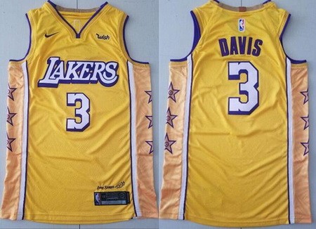 Men's Los Angeles Lakers #3 Anthony Davis Yellow 2019 City Swingman Jersey