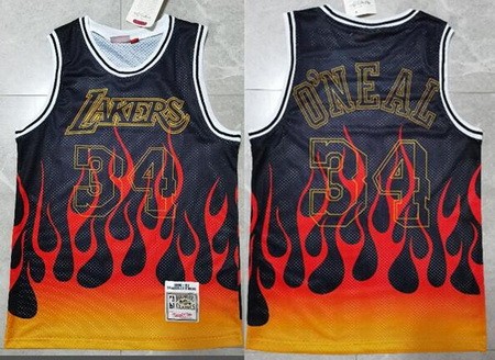 Men's Los Angeles Lakers #34 Shaquille O'Neal Navy Flame 1996 Swingman Jersey