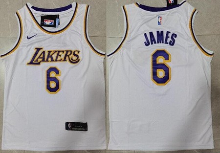 Men's Los Angeles Lakers #6 LeBron James White Icon Swingman Jersey