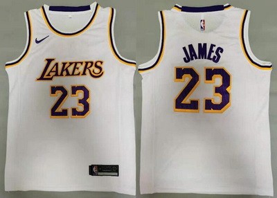 Men's Los Angeles Lakers #23 LeBron James White Icon Swingman Jersey