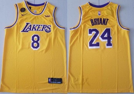 Men's Los Angeles Lakers #8#24 Kobe Bryant Yellow KB Icon Sponsor Swingman Jersey