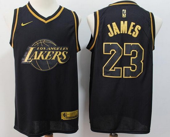 Men's Los Angeles Lakers #23 LeBron James Black Gold Swingman Jersey