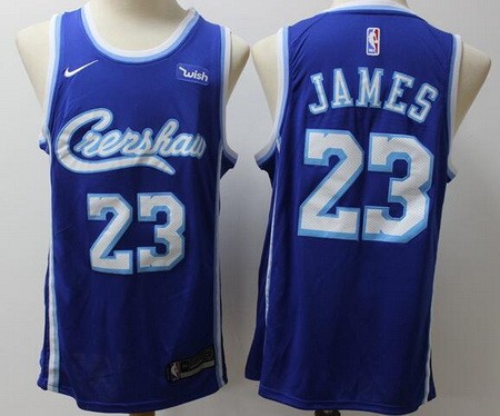 Men's Los Angeles Lakers #23 LeBron James Blue Crenshaw Icon Sponsor Swingman Jersey