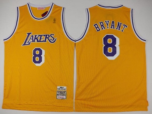 Men's Los Angeles Lakers #8 Kobe Bryant Yellow 1996 Throwback Swingman Jersey