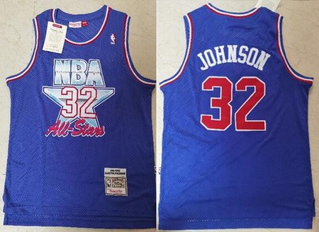 Men's Los Angeles Lakers #32 Magic Johnson Blue 1992 All Star Swingman Jersey