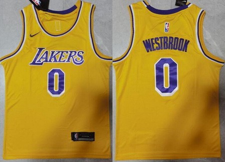 Men's Los Angeles Lakers #0 Russell Westbrook Yellow Icon Swingman Jersey