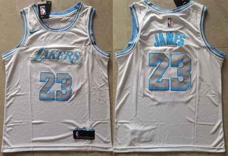 Men's Los Angeles Lakers #23 LeBron James White 2021 City Icon Swingman Jersey