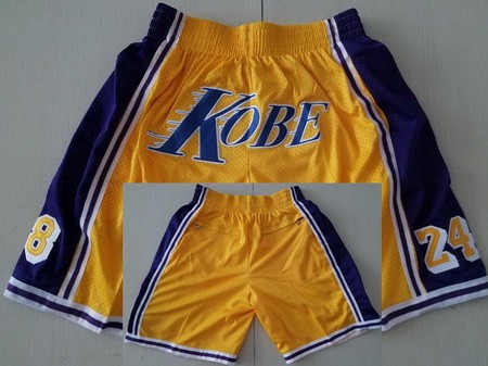 Men's Los Angeles Lakers #8#24 Kobe Bryant Yellow 2021 Just Don Shorts