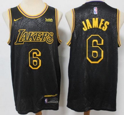 Men's Los Angeles Lakers #6 LeBron James Black City Icon Sponsor Swingman Jersey