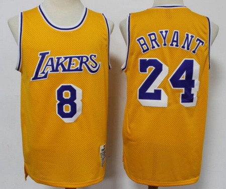 Men's Los Angeles Lakers #8#24 Kobe Bryant Yellow 2020 Throwback Swingman Jersey