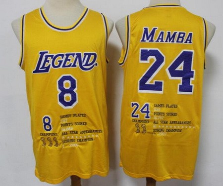 Men's Los Angeles Lakers #8#24 Kobe Bryant Mamba Yellow Honor Swingman Jersey