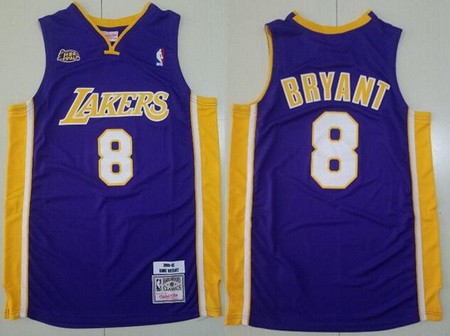 Men's Los Angeles Lakers #8 Kobe Bryant Purple 2001 Finals Swingman Jersey