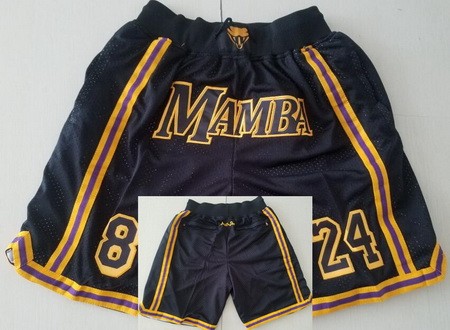 Men's Los Angeles Lakers #8#24 Kobe Bryant Black Mamba City Just Don Shorts