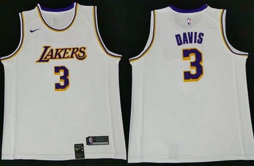 Men's Los Angeles Lakers #3 Anthony Davis White Icon Swingman Jersey