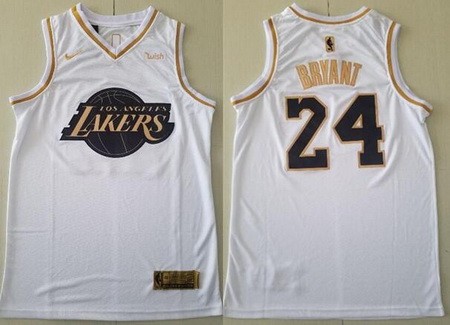 Men's Los Angeles Lakers #24 Kobe Bryant White Gold Icon Sponsor Swingman Jersey